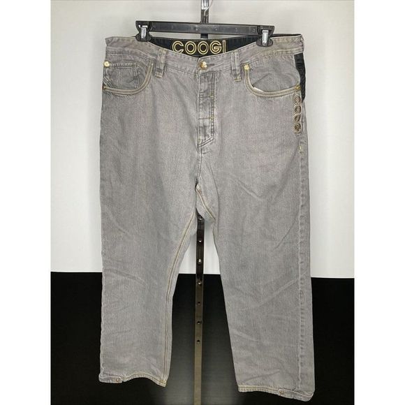 VINTAGE COOGI Australia Denim Jeans Mens 42x35 Embroidered Pockets Grey Yellow - Picture 6 of 8